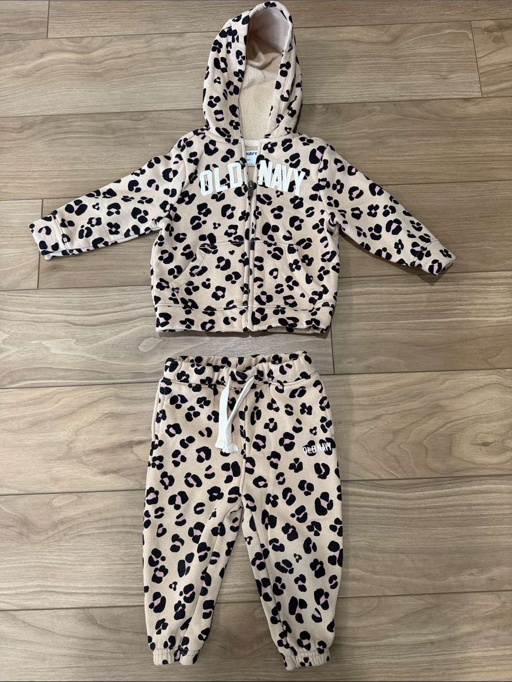Old Navy Beige and Black Leopard Zip Hoodie & Joggers Set